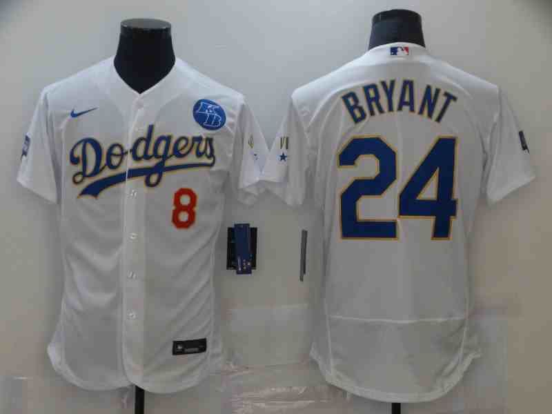 Men's Los Angeles Dodgers #24 Kobe Bryant White Gold 2021 Gold Program Flexbase Jersey