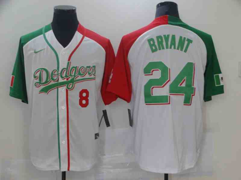 Los Angeles Dodgers #8-24 Kobe Bryant White Mexican Heritage Culture Night Jersey