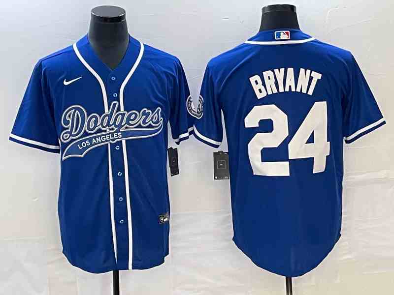 Men's Los Angeles Dodgers #24 Kobe Bryant Number Blue With Patch Cool Base Stitched Baseball Jersey