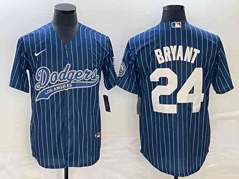 Men's Los Angeles Dodgers #24 Kobe Bryant Blue Pinstripe Cool Base Stitched Baseball Jersey2