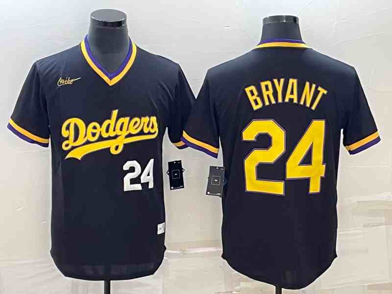 Men's Los Angeles Dodgers #24 Kobe Bryant Number Black Stitched Pullover Throwback Nike Jerseys