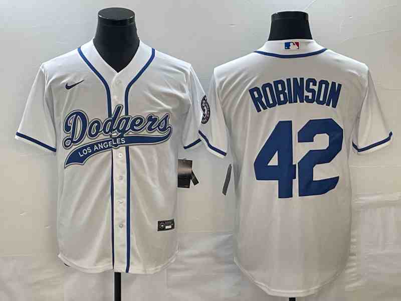 Men's Los Angeles Dodgers #42 Jackie Robinson White With Patch Cool Base Stitched Baseball Jersey