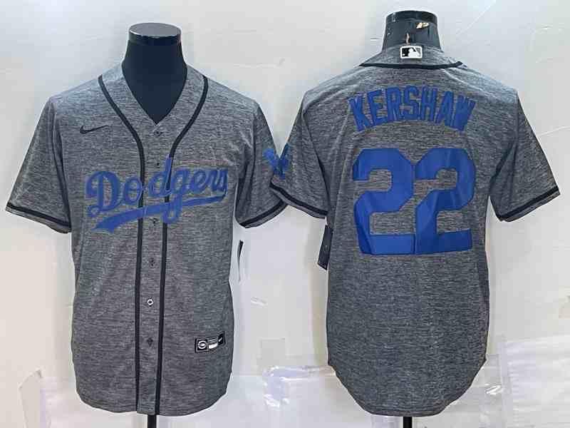 Men's Los Angeles Dodgers #22 Clayton Kershaw Grey Gridiron Cool Base Stitched Baseball Jersey (2)