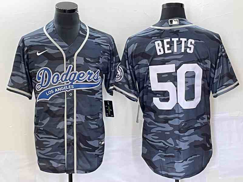 Men's Los Angeles Dodgers #50 Mookie Betts Gray Camo Cool Base With Patch Stitched Baseball Jersey1