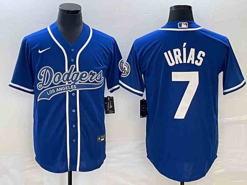 Men's Los Angeles Dodgers #7 Julio Urias Number Blue With Patch Cool Base Stitched Baseball Jersey1
