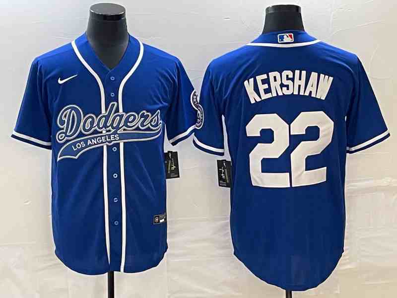Men's Los Angeles Dodgers #22 Clayton Kershaw Number Blue With Patch Cool Base Stitched Baseball Jersey1