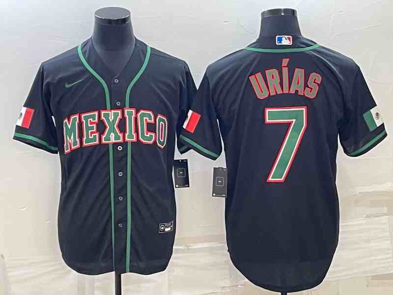 Men's Los Angeles Dodgers #7 Julio Urias 2023  world cup Mexico Font red border Stitched Baseball  Green Jersey