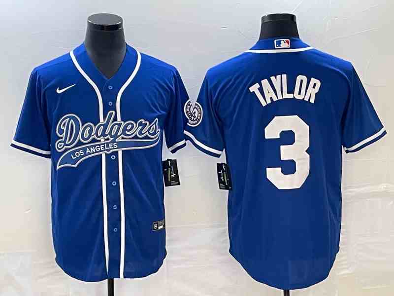 Men's Los Angeles Dodgers #3 Chris Taylor Number Blue With Patch Cool Base Stitched Baseball Jersey