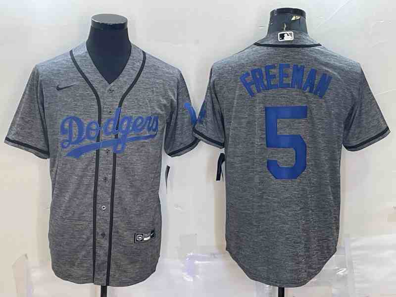 Men's Los Angeles Dodgers #5 Freddie Freeman Grey Gridiron Cool Base Stitched Baseball Jersey (2)