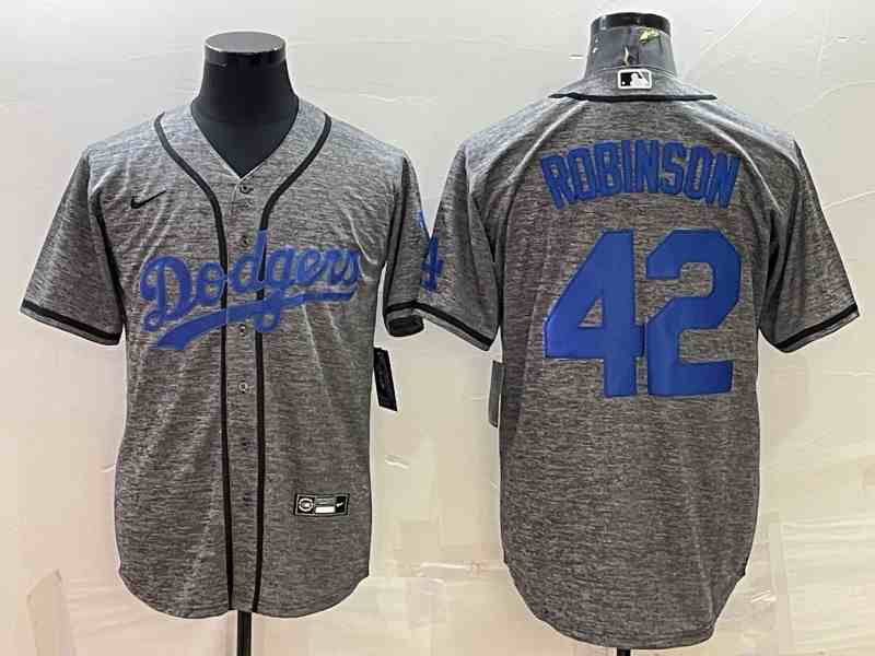 Men's Los Angeles Dodgers #42 Jackie Robinson Grey Gridiron Cool Base Stitched Baseball Jersey (2)