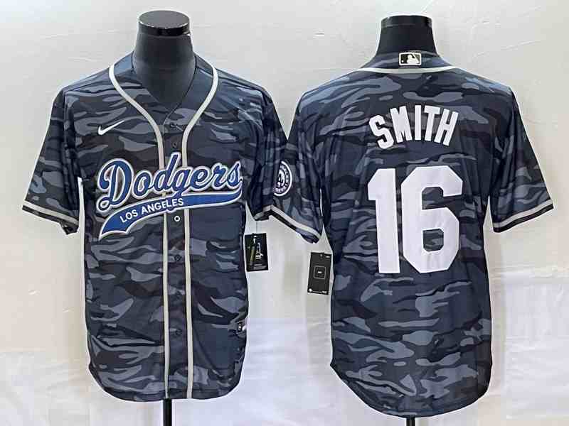 Men's Los Angeles Dodgers #16 Will Smith Gray Camo Cool Base With Patch Stitched Baseball Jersey1