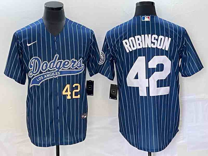 Men's Los Angeles Dodgers #42 Jackie Robinson Number Blue Pinstripe Cool Base Stitched Baseball Jersey