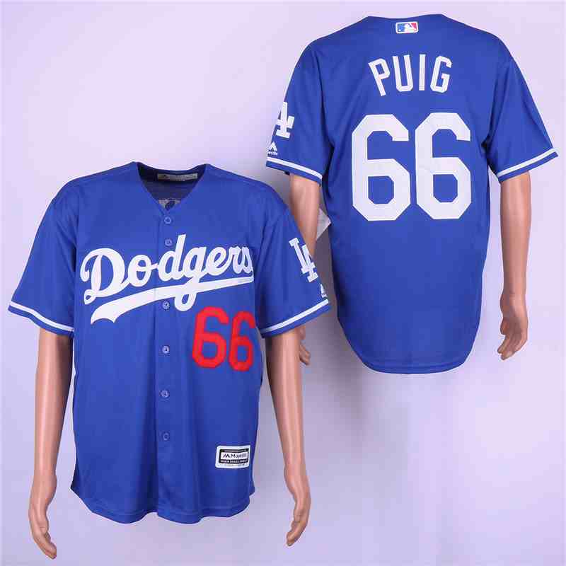 Men's Los Angeles Dodgers #66 Yasiel Puig Royal Cool Base Jersey