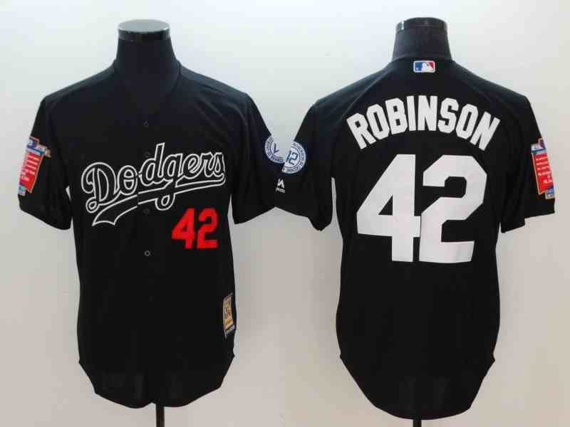 Men's Los Angeles Dodgers #42 Robinson Black Throwback MLB Jerseys