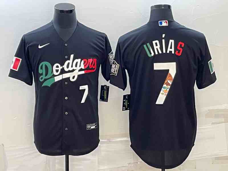 Men's Los Angeles Dodgers #7 Julio Urias Number Black Mexico 2020 World Series Cool Base Nike Jerseys