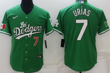 Men's Los Angeles Dodgers #7 Julio Urias Green Mexican 2022 Cool Base Jersey