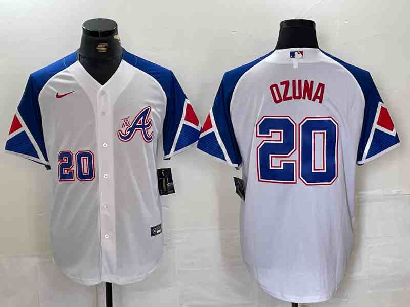 Men's Atlanta Braves #20 Marcell Ozuna Number White 2023 City Connect Flex Base Stitched Jersey