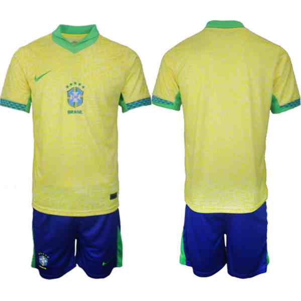Men's Brazil Custom Yellow 2024-25 Soccer Jersey Suit