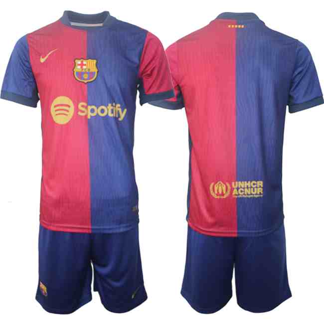Men's Barcelona Custom Blue Red 2024-25 Home Soccer Jersey Suit