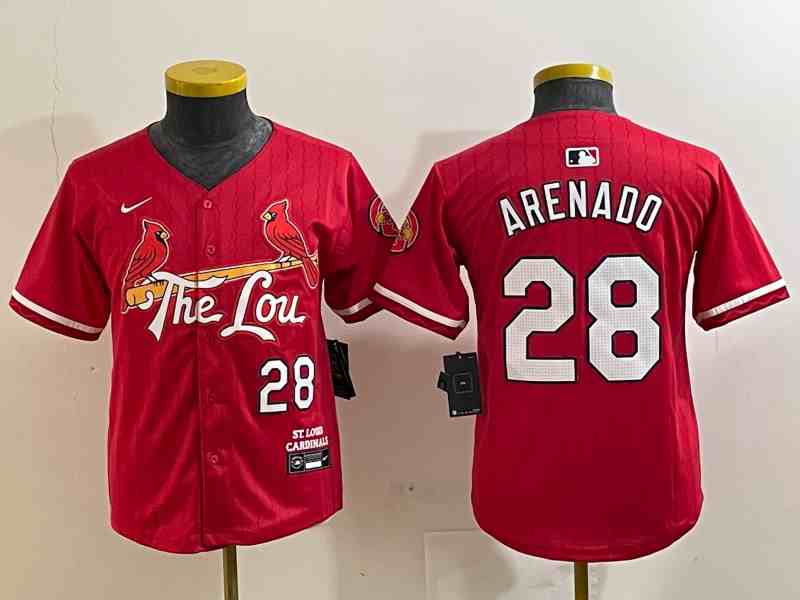 Youth St Louis Cardinals #28 Nolan Arenado Red 2024 City Connect Limited Stitched Baseball Jersey