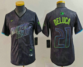 Youth Tampa Bay Rays #21 Jonny DeLuca Charcoal 2024 City Connect Limited Stitched Jersey