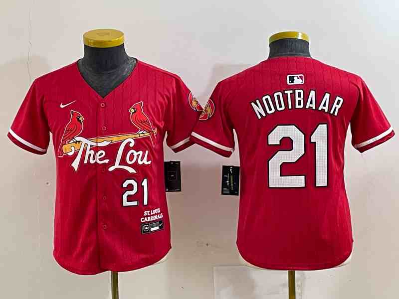 Women's St Louis Cardinals #21 Lars Nootbaar Red 2024 City Connect Limited Stitched Baseball Jersey