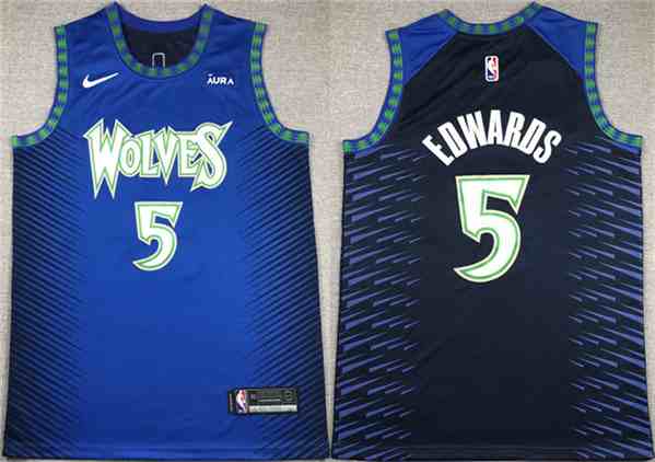 Men's Minnesota Timberwolves #5 Anthony Edwards Blue City Edition Stitched Jersey