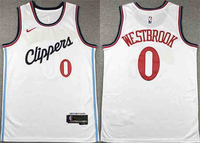Men's Los Angeles Clippers #0 Russell Westbrook White Stitched Jersey