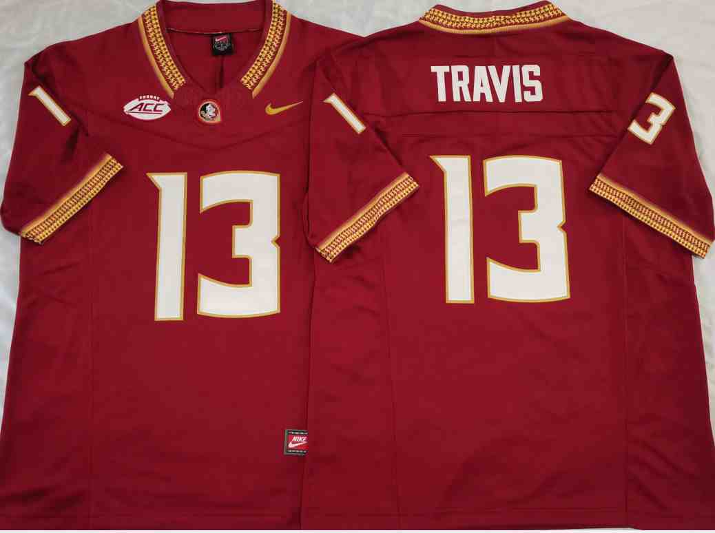 Men's Florida State Seminoles Jordan Travis NIL Football Jersey #13 Garnet 2023 Game Uniform