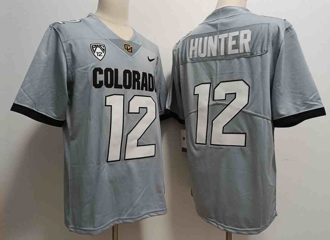 Men's Colorado Buffaloes #12 Travis Hunter Gray Stitched jersey