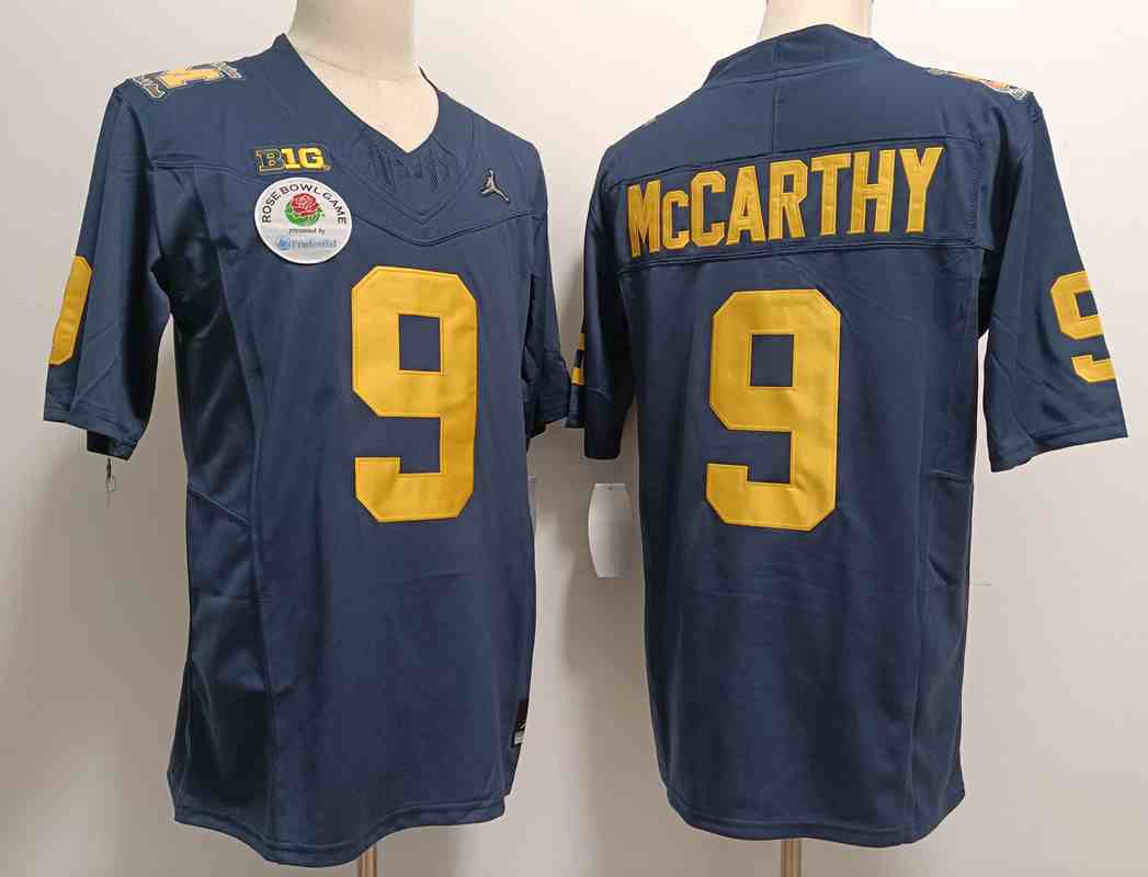 Men's Michigan Wolverines #9 J.J. McCarthy  F.U.S.E. Navy Blue Rose Bowl Patch Stitched Jersey