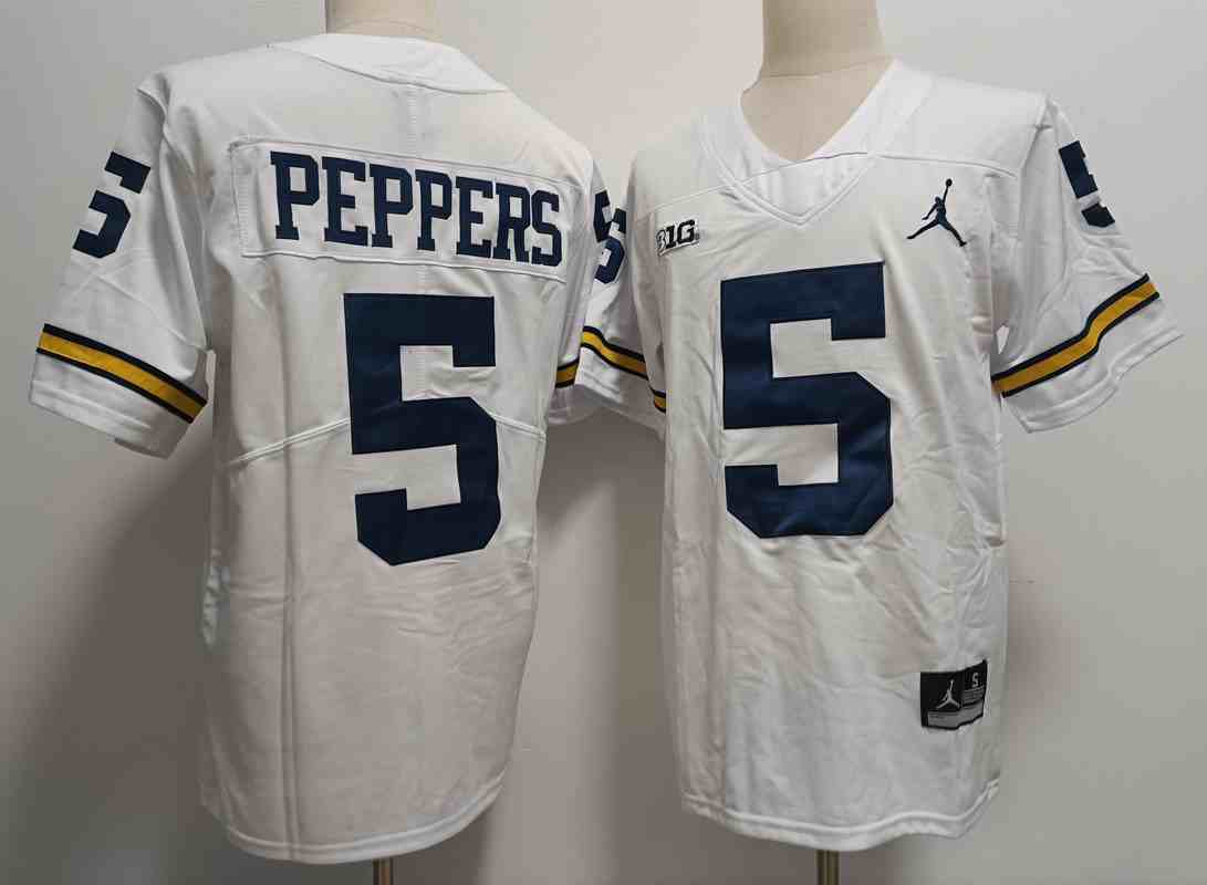 Men's Michigan Wolverines #5 Jabrill Peppers White Stitched Jersey