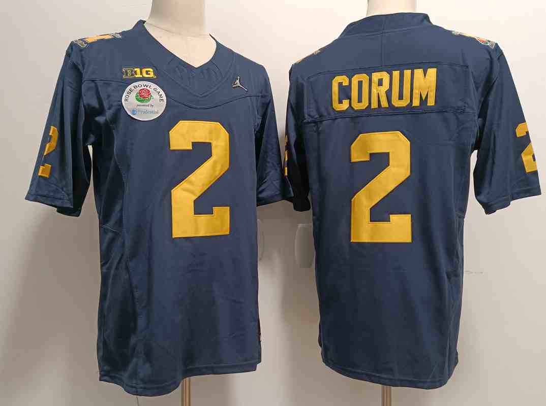 Men's Michigan Wolverines #2 Blake Corum  F.U.S.E. Navy Blue Rose Bowl Patch Stitched Jersey