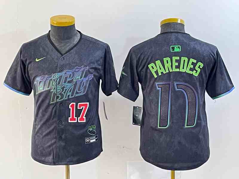 Youth Tampa Bay Rays #17 Isaac Paredes Charcoal 2024 City Connect Limited Cool Base Jerseys