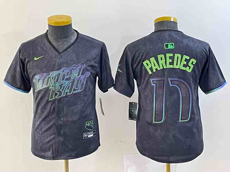 Youth Tampa Bay Rays #17 Isaac Paredes Charcoal 2024 City Connect Limited Cool Base Jersey