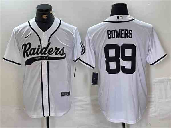 Men's Las Vegas Raiders #89 Brock Bowers White Cool Base Baseball Stitched Jersey