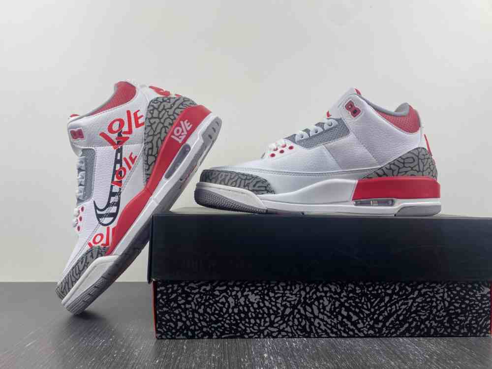Air Jordan 3 white gray red print with Korean logo H. Numbers us7-us13
