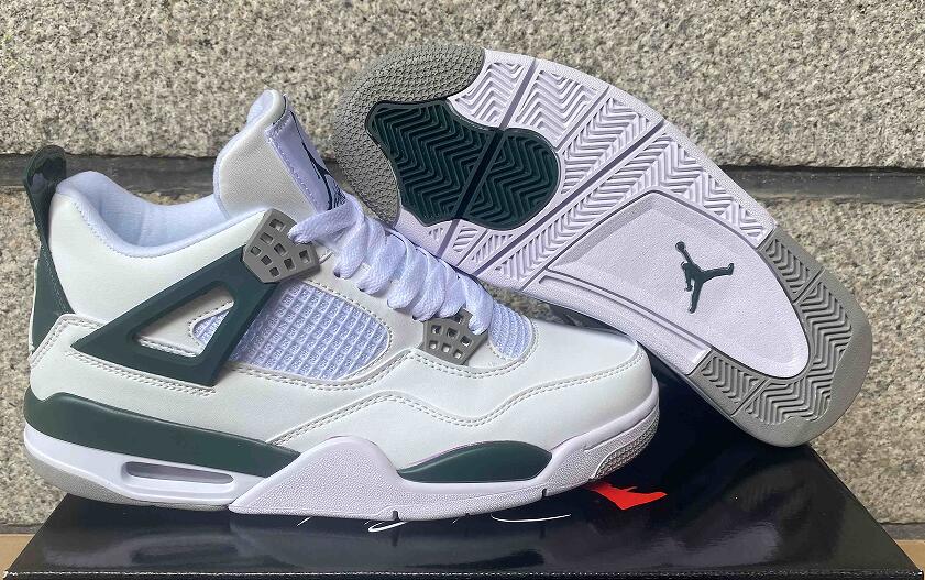 Air Jordan 4  White silver Green us5.5-us13 Men's shoes