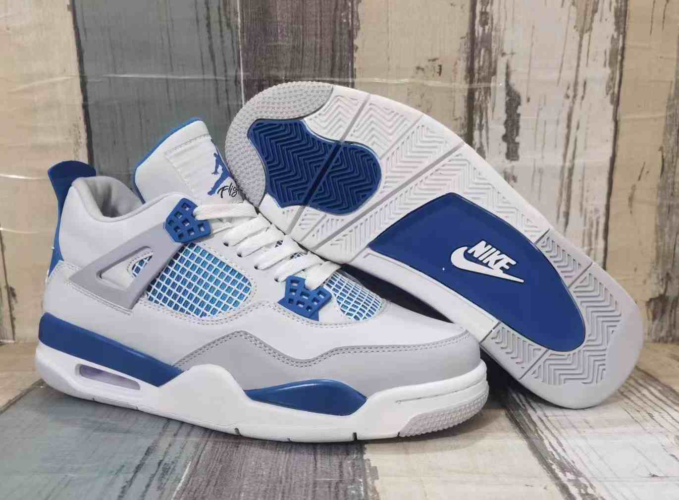 Air Jordan 4 White Grey Blue (Hook) us8-us13 Men's shoes