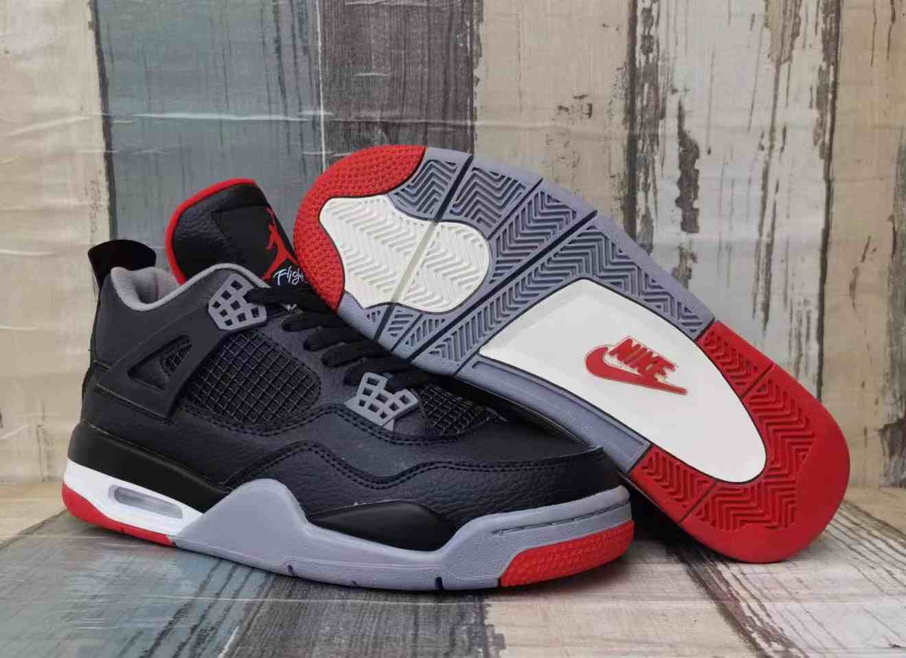 Air Jordan 4 Black gray red hook leather surface us8-us13 Men's shoes