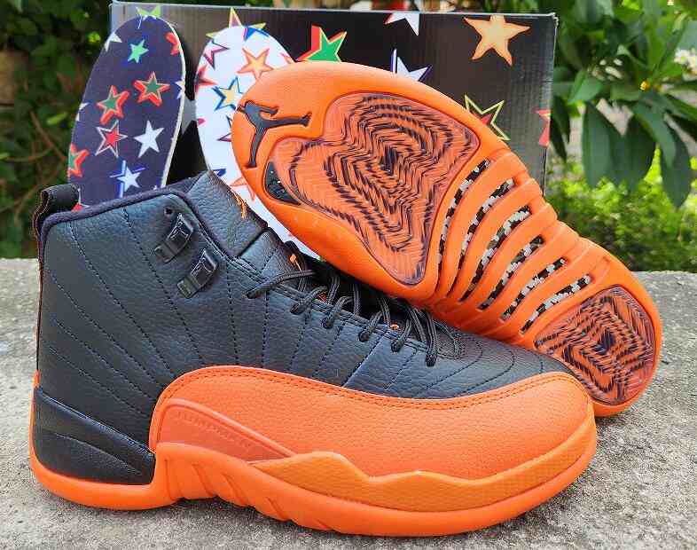 Air Jordan 12 Black Orange us7-us13 Men's shoes