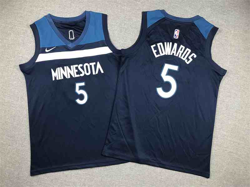 Youth's Minnesota Timberwolves #5 Anthony Edwards Navy Icon Edition Stitched Jersey