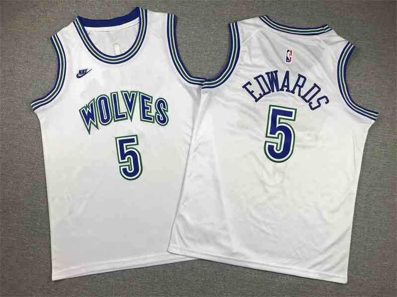 Youth's  Minnesota Timberwolves #5 Anthony Edwards White 2023-24 Classic Edition Stitched Jersey