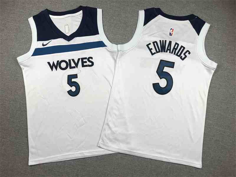 Youth's Minnesota Timberwolves #5 Anthony Edwards White Association Edition Stitched Jersey