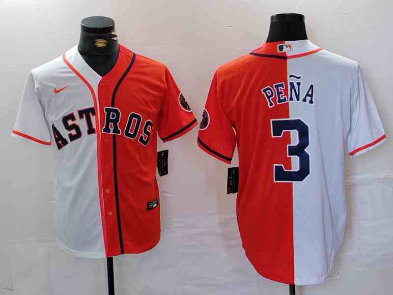 Men's Houston Astros #3 Jeremy Pena White Orange Split Stitched Baseball Jersey