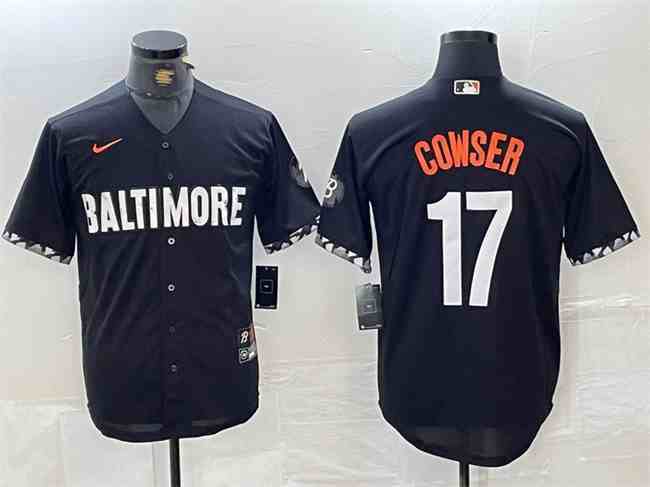 Men's Baltimore Orioles #17 Colton Cowser Black 2023 City Connect Cool Base Stitched Baseball Jersey