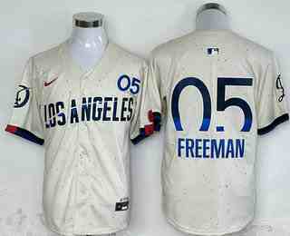 Men's Los Angeles Dodgers #5 Freddie Freeman Cream 2024 City Connect Limited Stitched Baseball Jersey