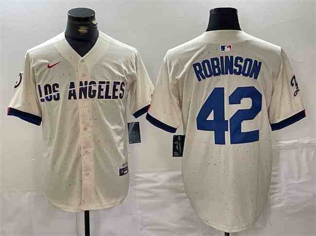 Men's Los Angeles Dodgers #42 Jackie Robinson Cream Stitched Baseball Jersey