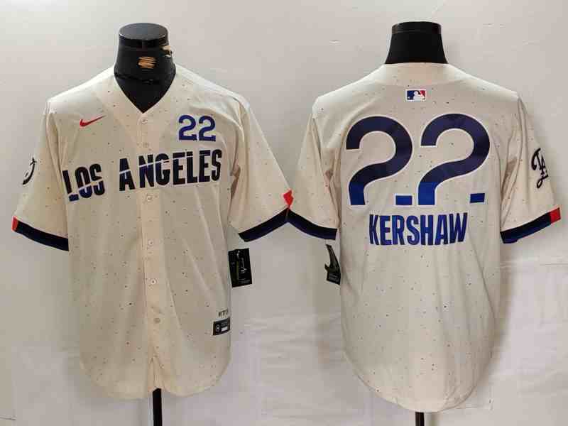 Men's Los Angeles Dodgers #22 Clayton Kershaw Cream 2024 City Connect Limited Jersey