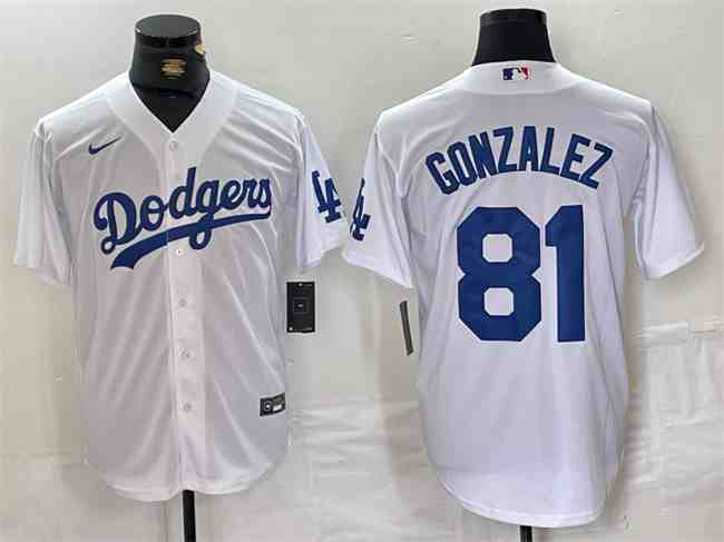 Men's Los Angeles Dodgers #81 Victor González White Cool Base Stitched Baseball Jersey